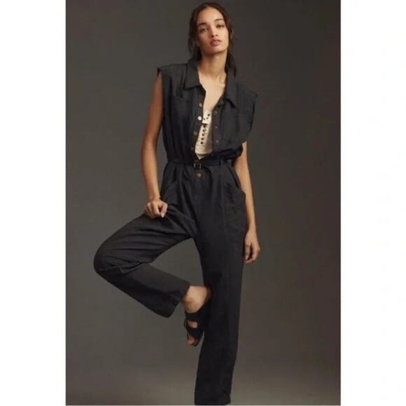 Anthropologie Pilcro Sleeveless Mechanic Romper Black Size Small NWOT - Picture 1 of 12